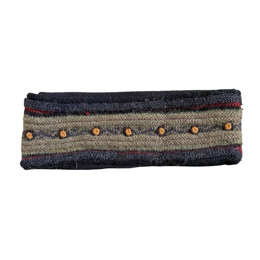 VTG Ski Ear Warmer Knit Wool Acrylic Blend Winter Fleece Lined Stripe Dots Green